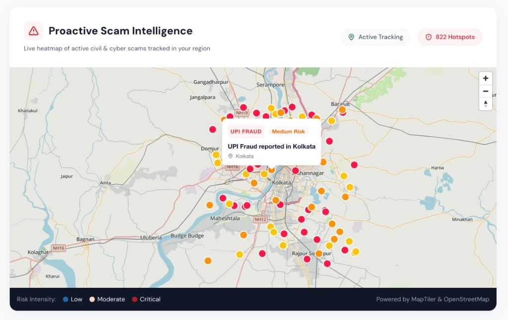 Scam heatmap with regional risk hotspots across India