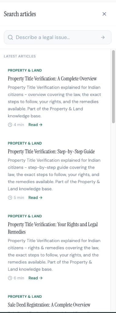 Search articles panel with property and land guidance