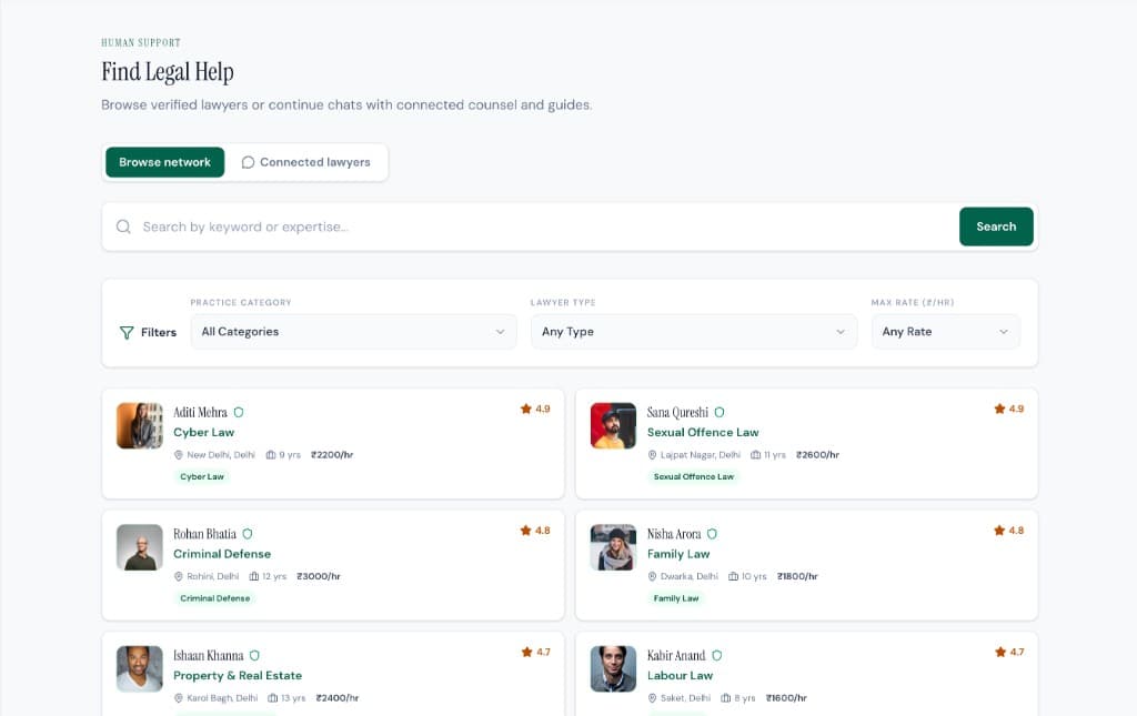 Find legal help and formalised case tracking